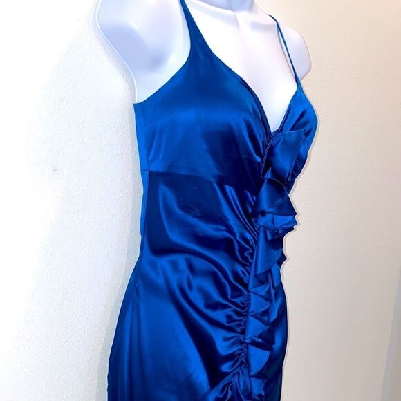 Susana Monaco Sleeveless Silk Blur Gathered Ruffle Cocktail Dress In Blue - Picture 14 of 16
